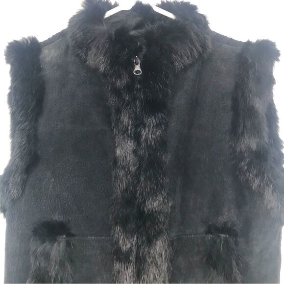 Sisters Black Suede Leather Fur Trim Knit Zip Up Vest - Picture 3 of 13